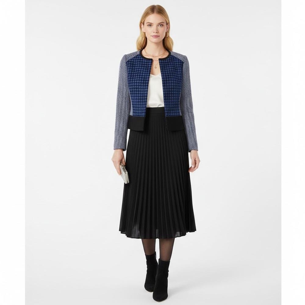 Ann Taylor Women's 2P Petite Blazer Blue Black Houndstooth Cotton Wool LS - Picture 12 of 13